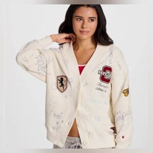 Champion Women's Editorial Varsity Cardigan Sweatshirt Cream Size Small